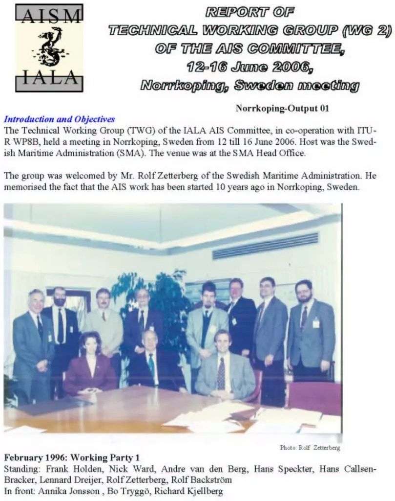 Technical Working Group of IALA AIS Committee, inauguration meeting February 1996, Norrkoping Sweden